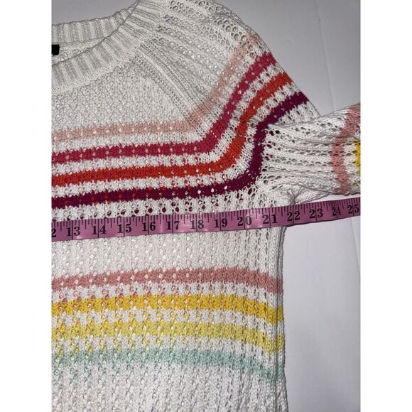 Talbots Open Stitch Knit Raglan Sweater Rainbow Stripe Preppy Academia Casual 1X - Picture 10 of 14